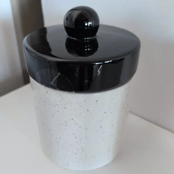 New Ceramic 7" Tall White And Black Speckled Canisters Food Storage With Lids - Picture 7 of 8